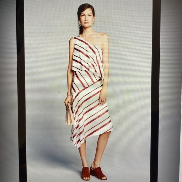 Banana Republic One Shoulder Assymetrical Dress womens 8 Lined Lagenlook Spring - Picture 4 of 15